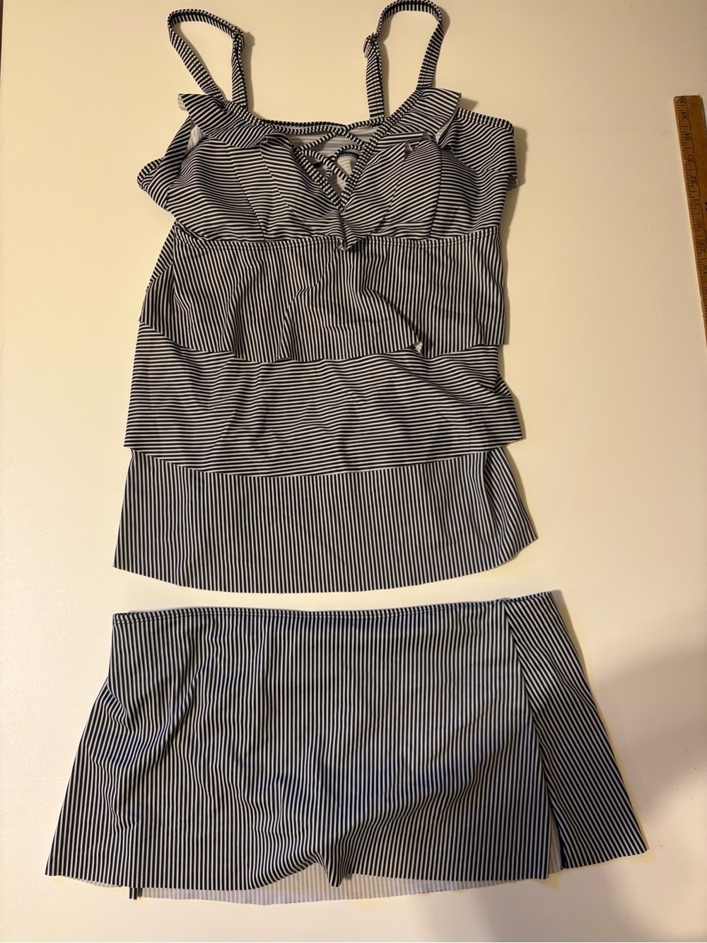 Striped Black & White Women’s Tankini with Swim Skirt